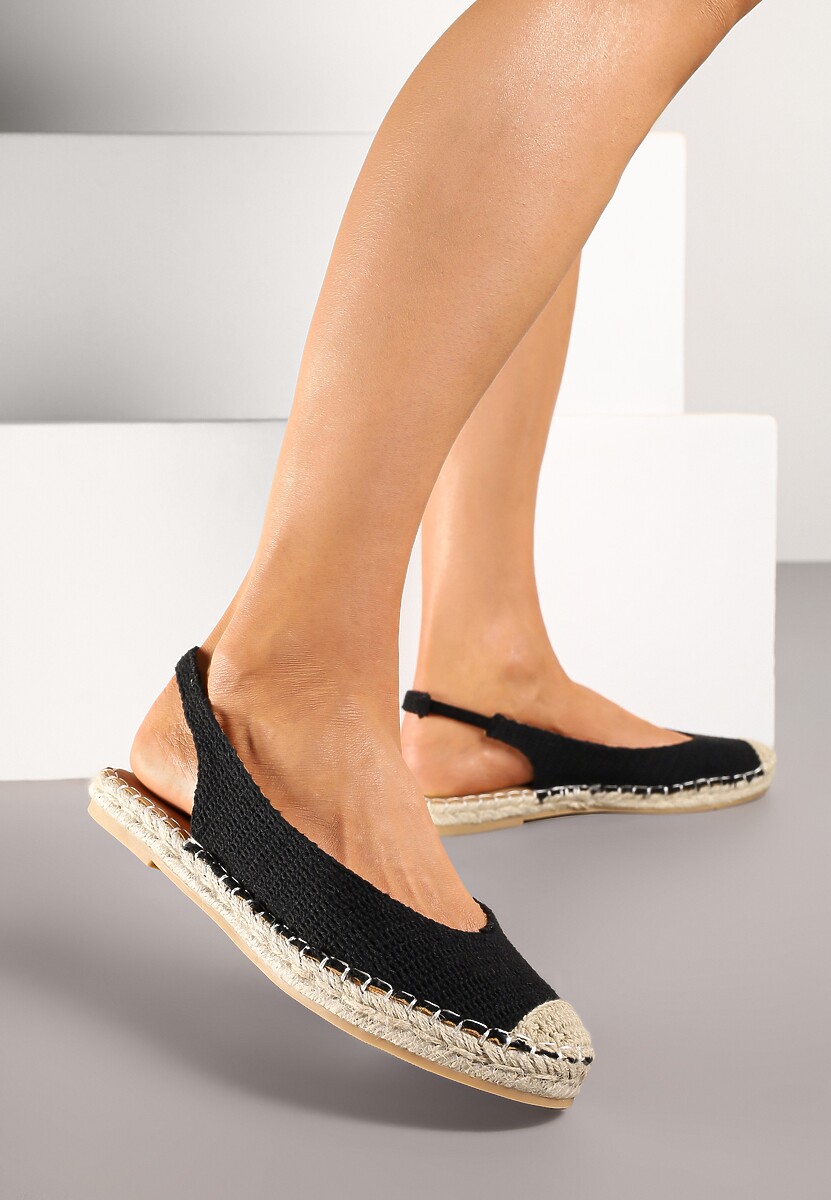 Czarne Sandały Espadryle Slingback Ozdobione Plecionką Addiena