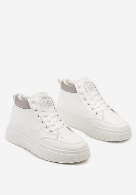 Biało-Szare Sneakersy z Cholewką za Kostkę i Perforacją Alinetapia