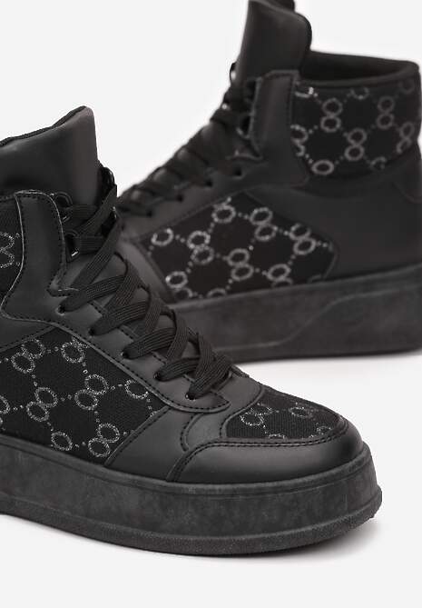 Czarne Sneakersy na Grubej Podeszwie za Kostkę Melainthe