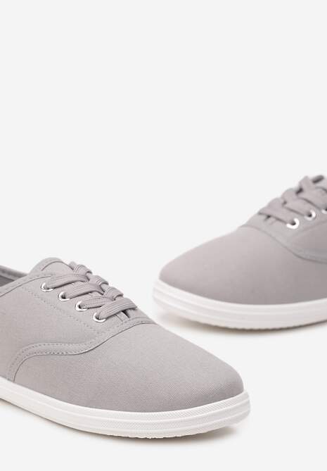 Szare Klasyczne Sznurowane Tenisówki na Płaskiej Podeszwie Efona
