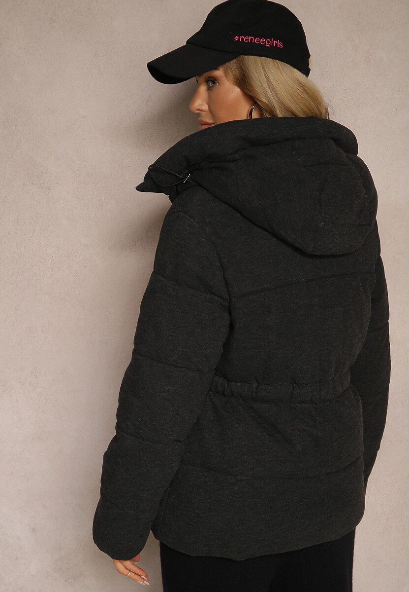 Czarna Kurtka z Pikowanymi Przeszyciami i Kapturem ze Ściągaczami Torisia