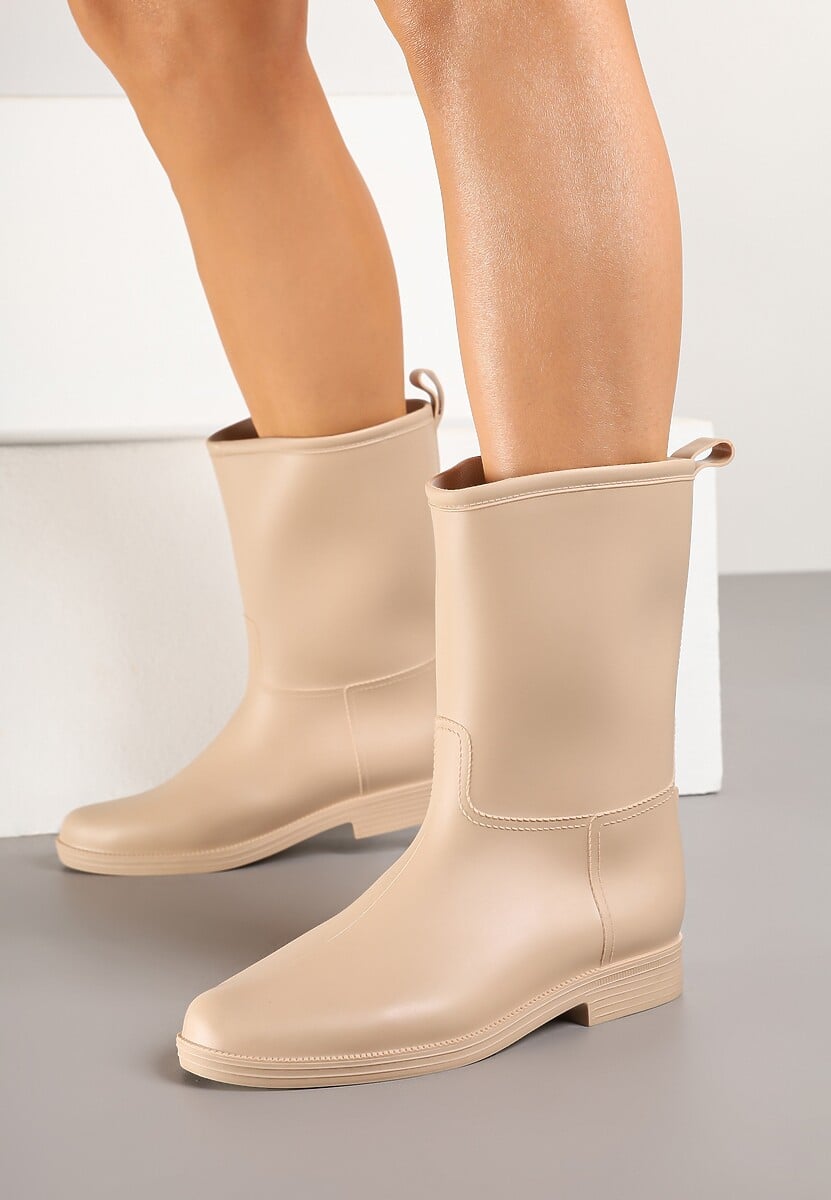 Beżowe Eleganckie Kalosze z Ozdobnym Przeszyciem Lenrisa
