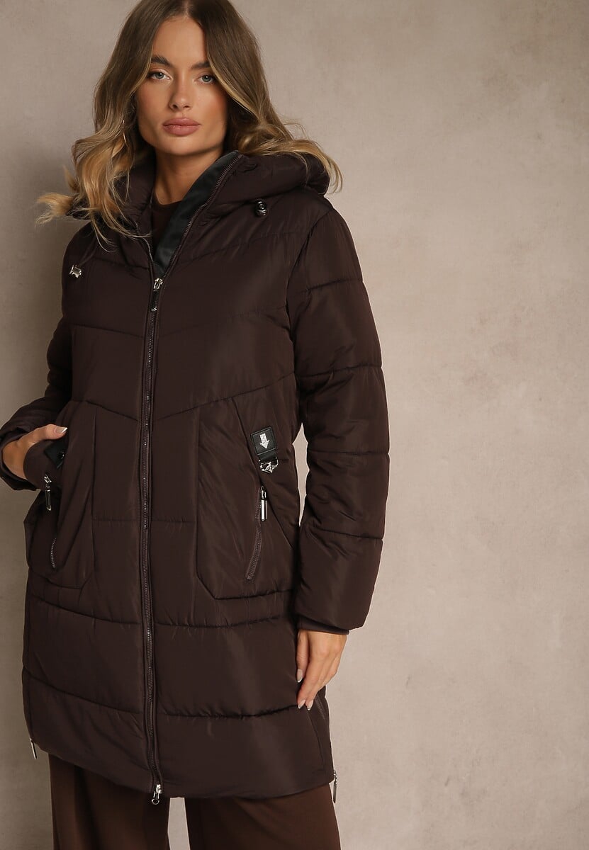 Czarna Pikowana Kurtka z Kapturem i Bocznymi Suwakami Lundrie