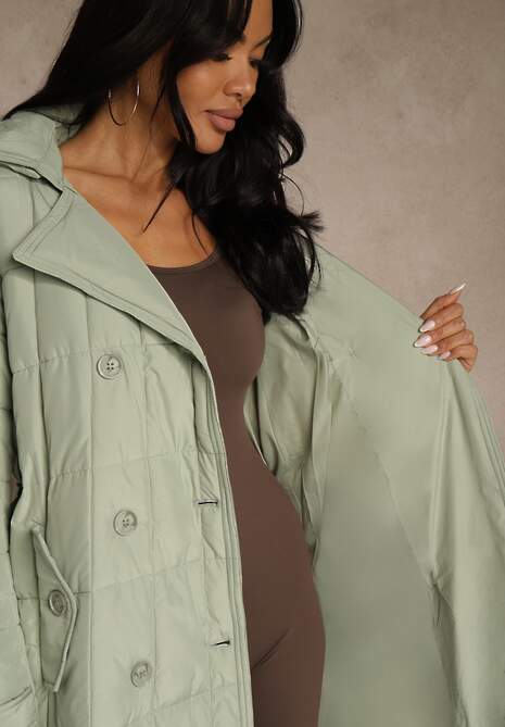 Jasnozielona Kurtka Pikowana z Paskiem Yeclu