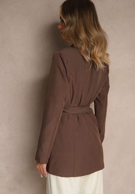 Brązowa Jednorzędowa Marynarka z Wiązanym Paskiem Valerienne