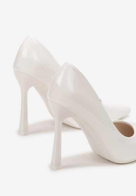 Białe Lakierowane Szpilki z Imitacji Skóry o Gładkiej Fakturze Rosaia