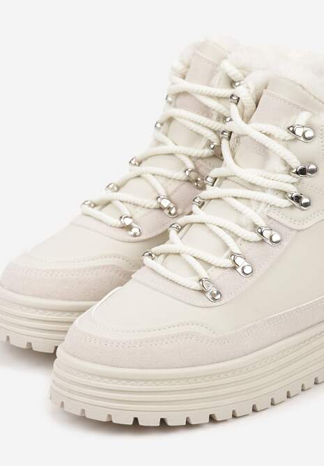 Beżowe Sneakersy w Stylu Traperów na Platformie Ewedora