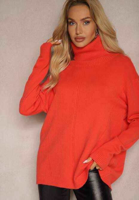 Pomarańczowy Golf o Fasonie Klasycznego Swetra z Domieszką Kaszmiru Rorilaine