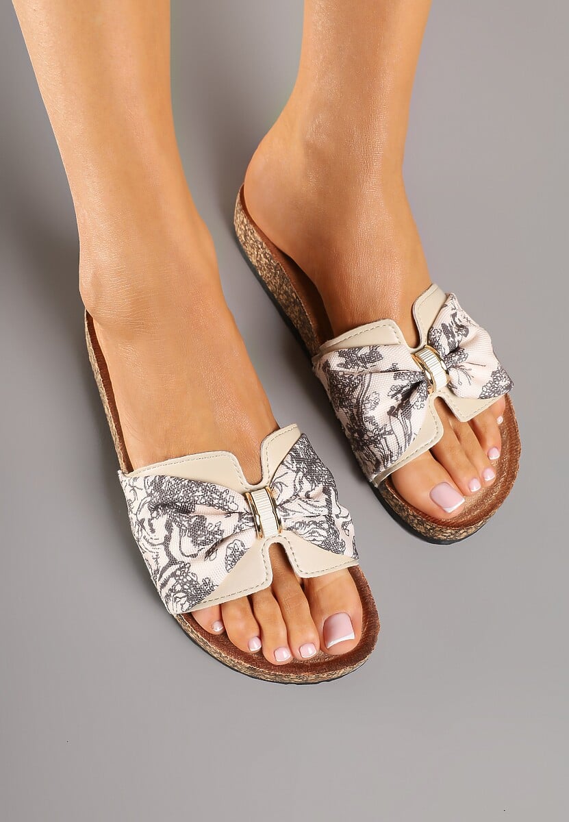 Beżowe Klapki z Metalicznym Detalem na Podeszwie z Korka Telanovia