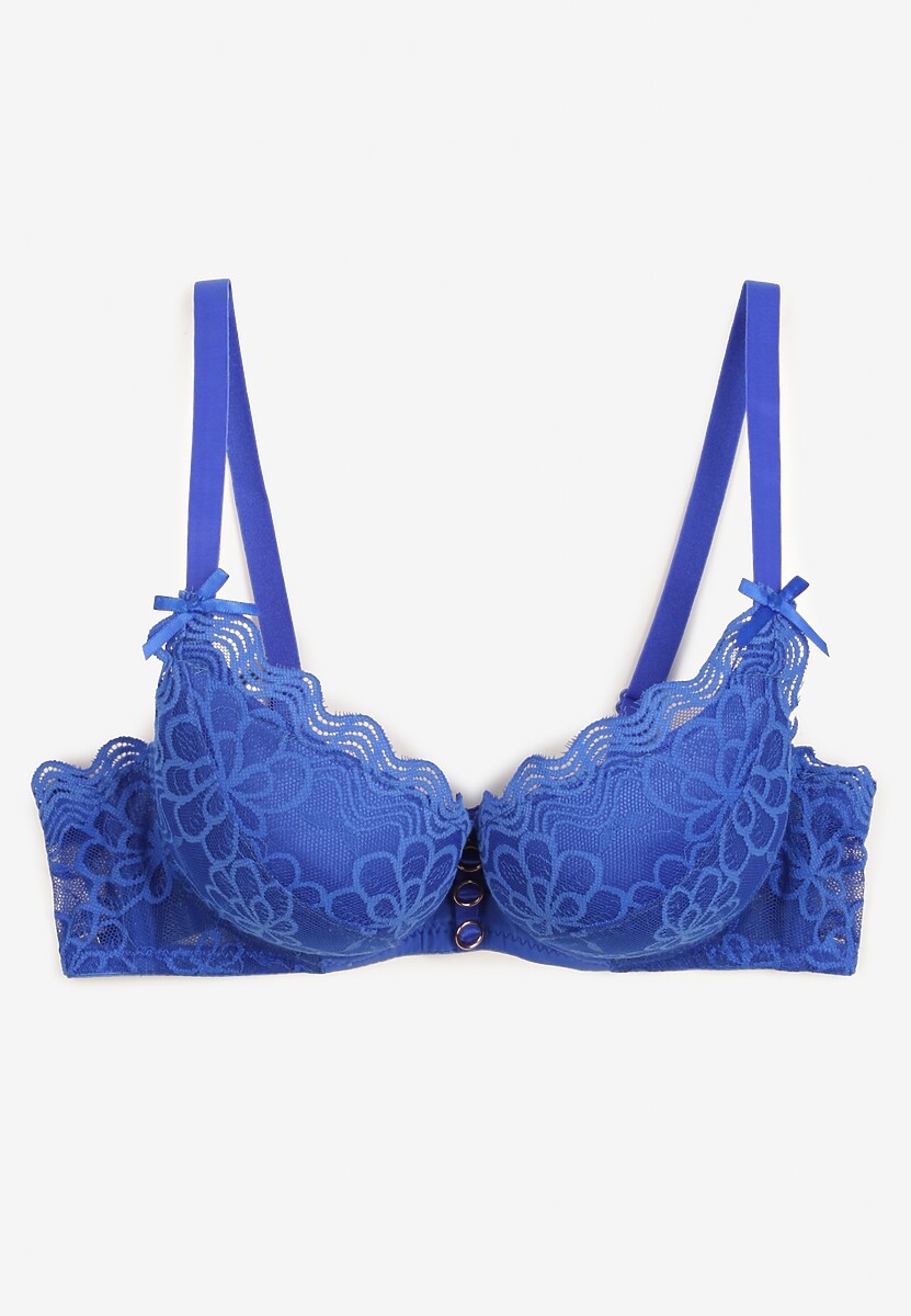 Niebieski Biustonosz o Siateczkowym Wykończeniu z Efektem Push-Up Alnena