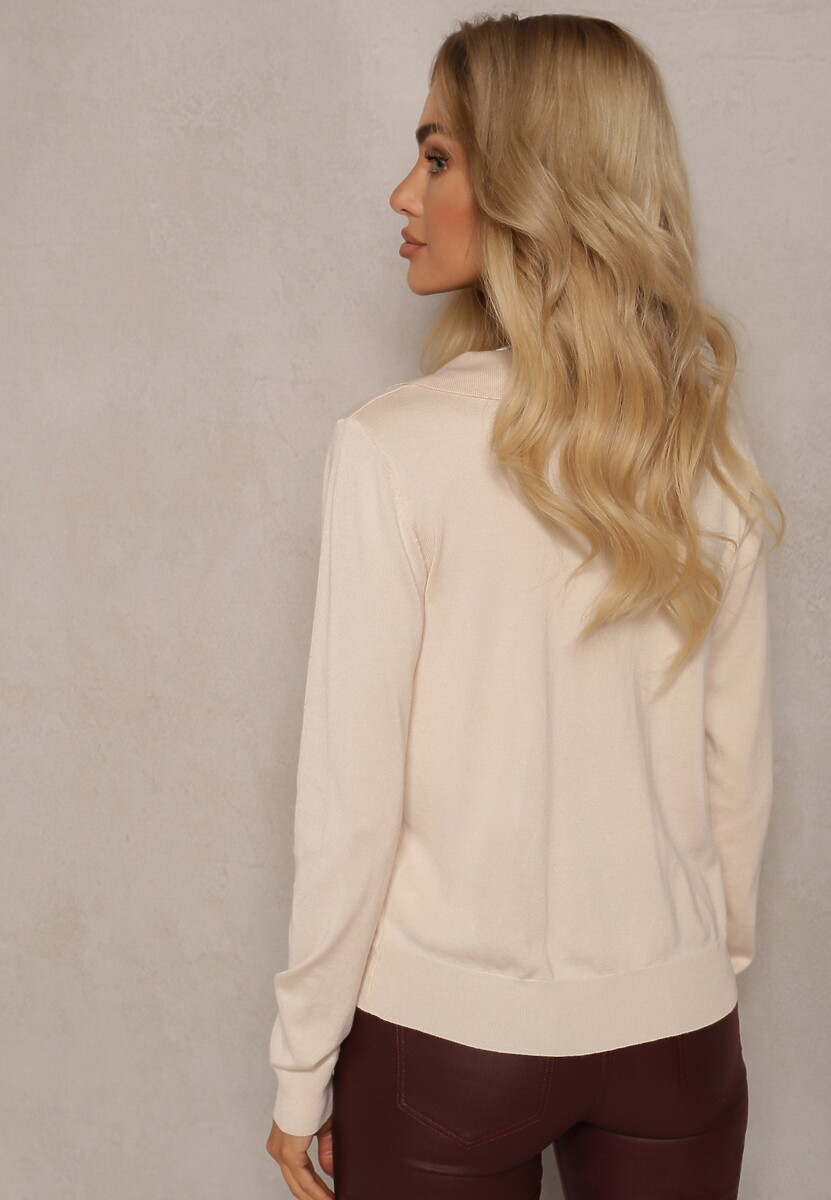 Beżowy Sweter z Wiskozą i Ozdobnym Kołnierzykiem Ceaola