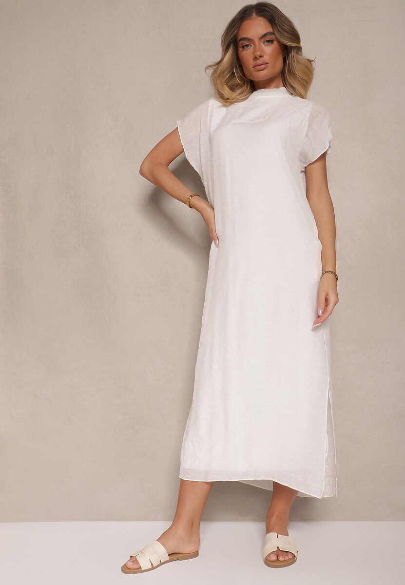 Beżowa Sukienka o Pudełkowym Kroju z Wiązaniem Napalea