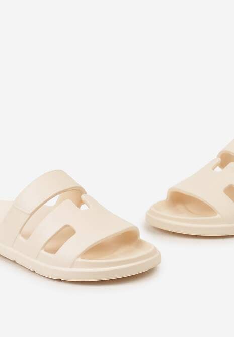 Jasnobeżowe Basenowe Klapki Piankowe z Wycięciami na Pasku Wrenlita