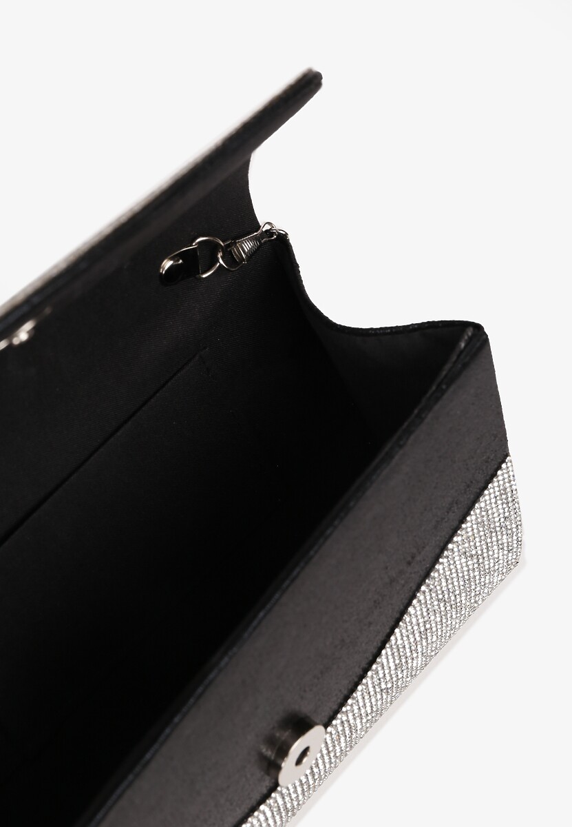 Czarna Mała Torebka z Rączką i Łańcuszkiem na Magnes z Cyrkoniami Fanatia