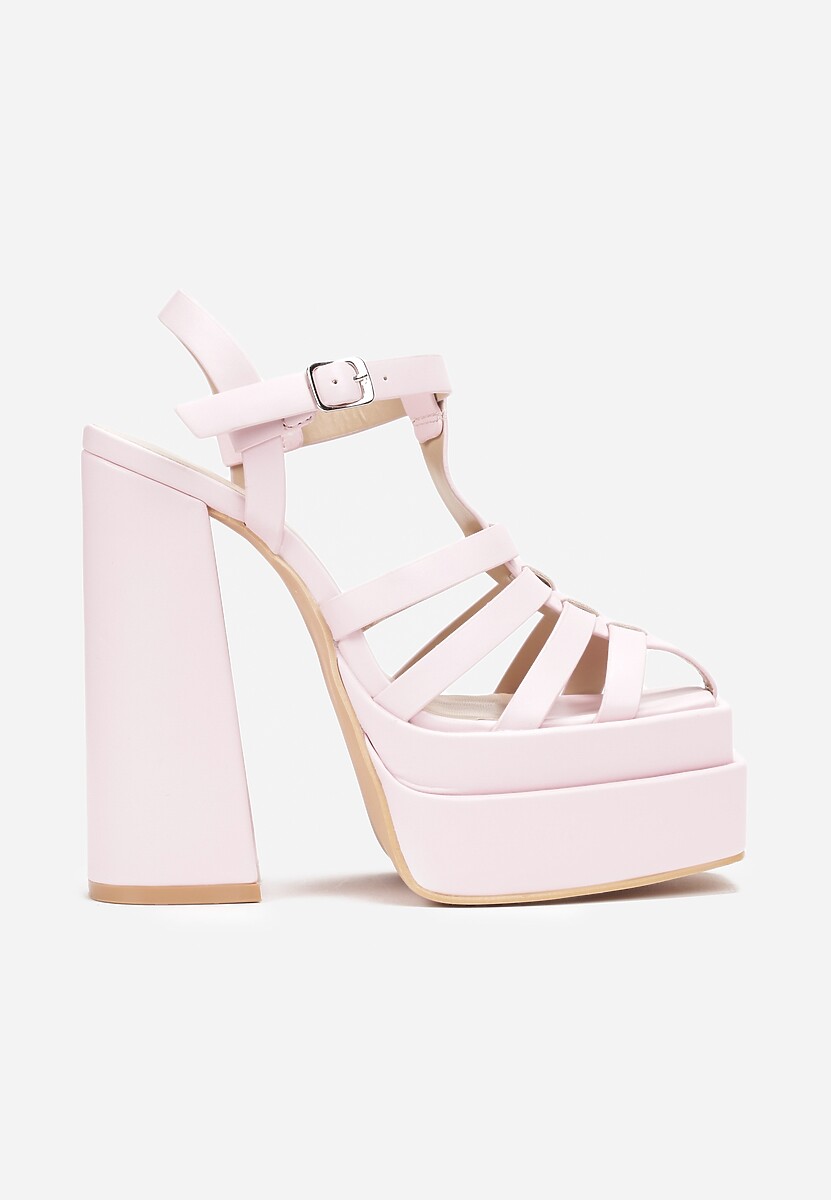 Pomarańczowe Sandały na Wysokim Słupku i Platformie z Kwadratowym Noskiem i Sprzączką Lakota