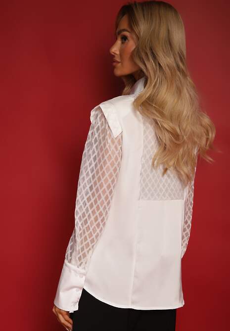 Biała Siateczkowa Koszula z Kołnierzem Higisa