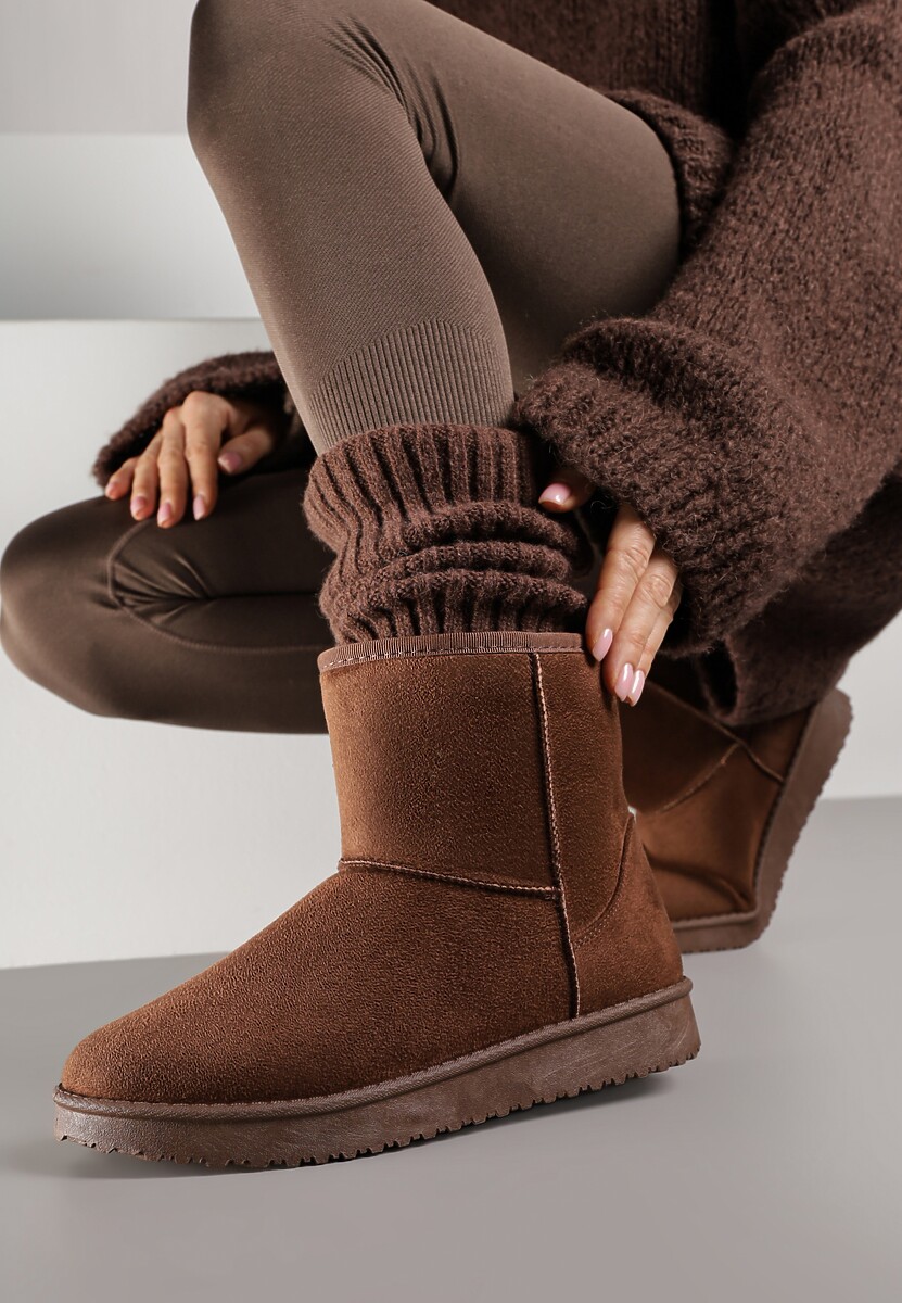 Brązowe Śniegowce z Przeszyciami po Bokach Retena