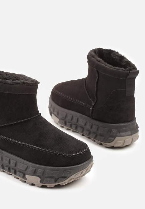 Czarne Śniegowce na Platformie Ozdobionej Tłoczeniem Apinelle