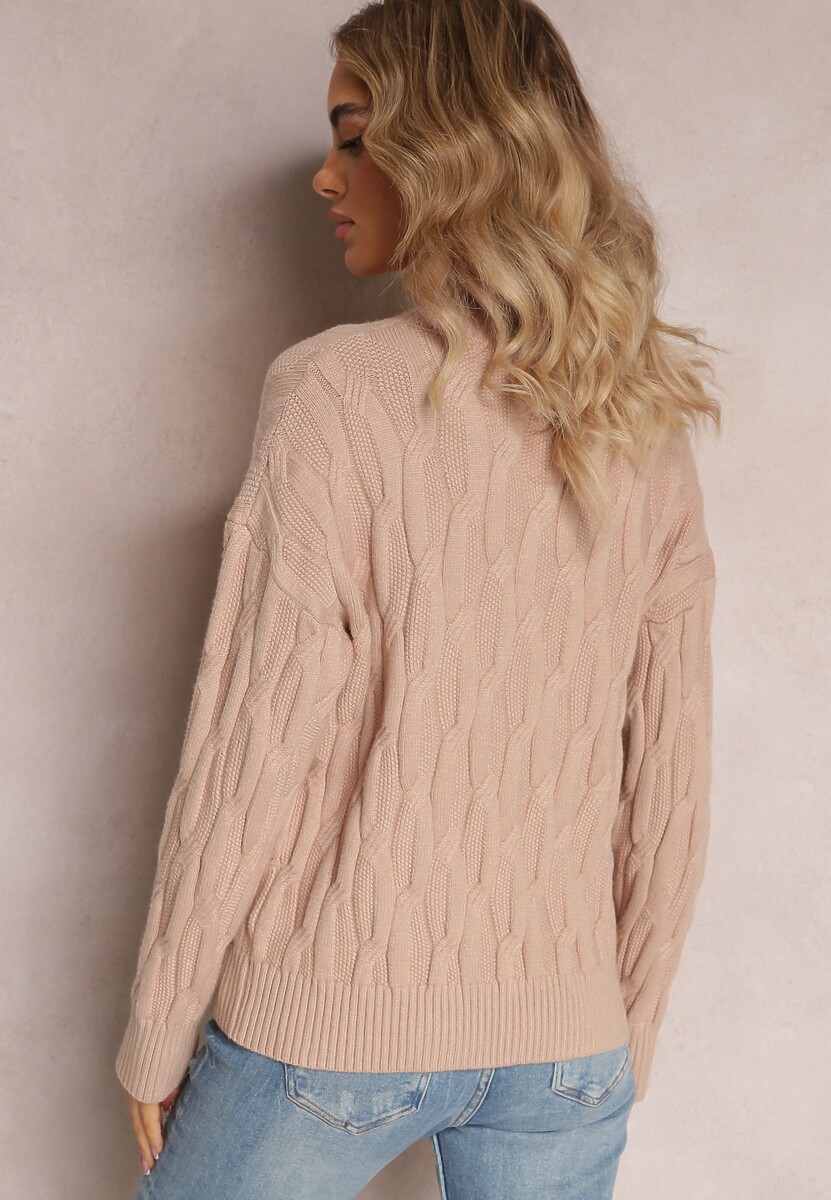 Beżowy Golf o Klasycznym Fasonie z Modnym Splotem i Ściągaczami Franka