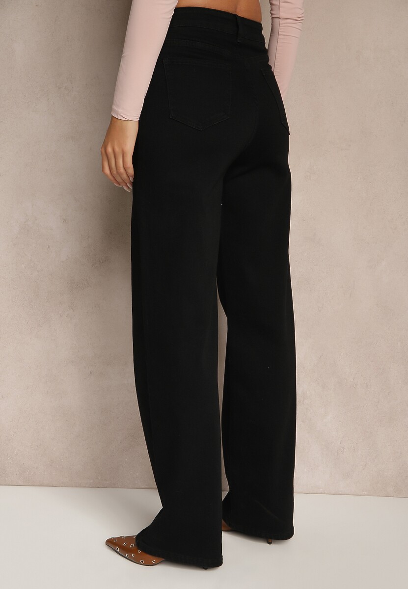 Czarne Jeansy High Waist z Szeroką Nogawką Riloresa