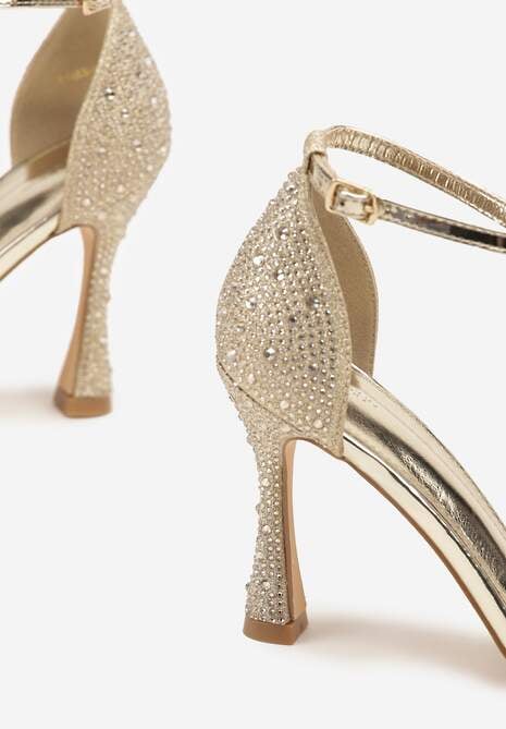 Złote Sandały Vices na Szpilce Ozdobione Cyrkoniami Zimena
