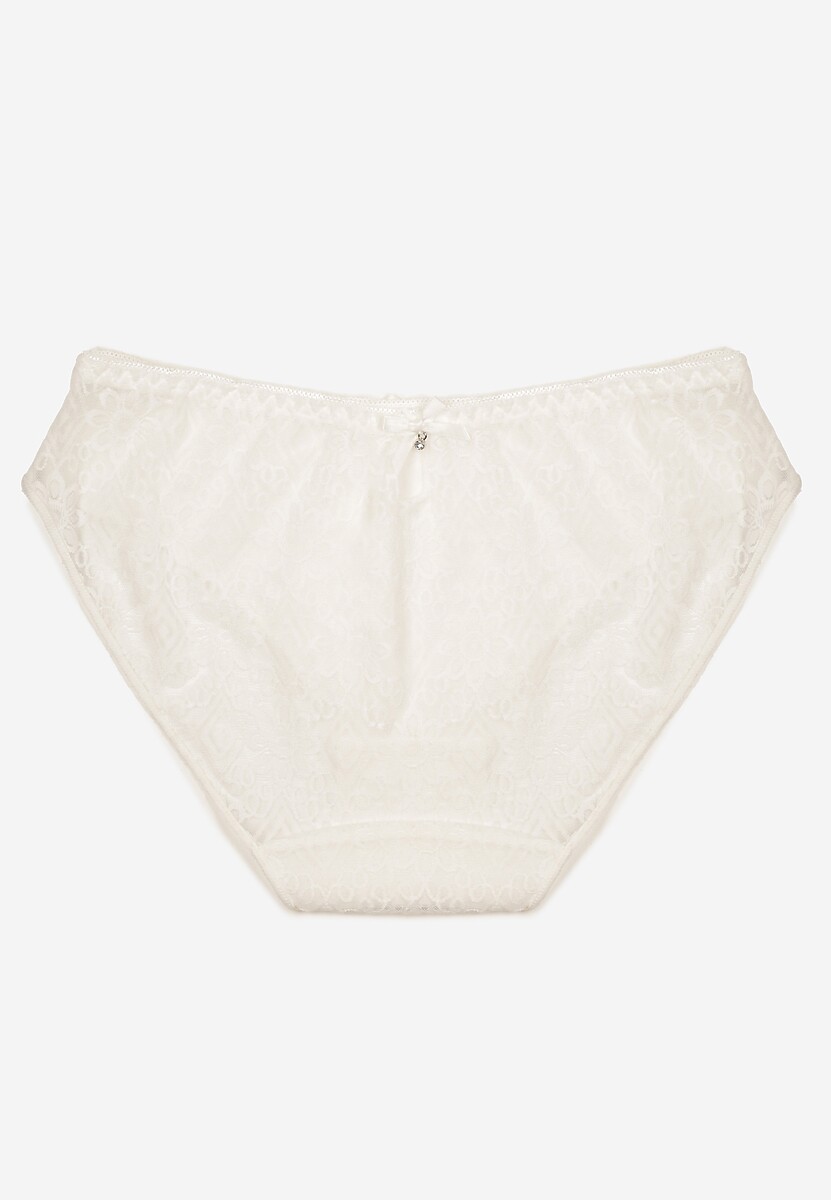 Białe Koronkowe Majtki Typu Figi z Ozdobną Kokardką Nilwia