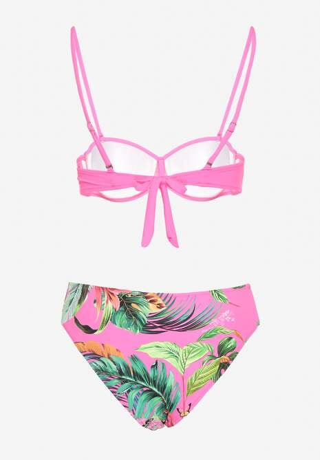 Fuksjowe Bikini Majtki Figi i Biustonosz z Metalicznymi Aplikacjami Natorea