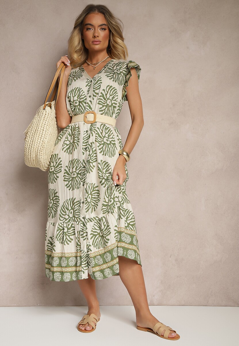 Czarna Sukienka Koszulowa z Wiskozą w Geometryczny Wzór Boredis