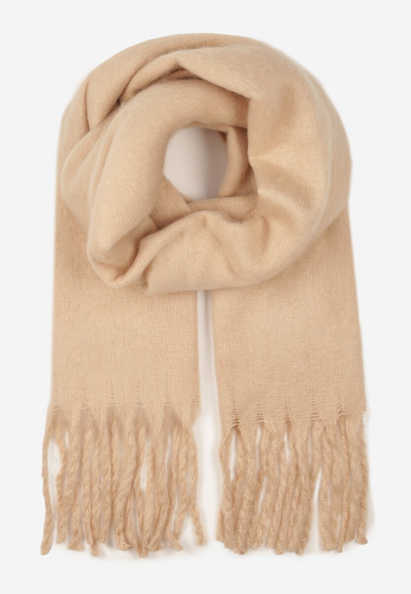 Beżowy Szalik Ozdobiony Frędzlami Owedela