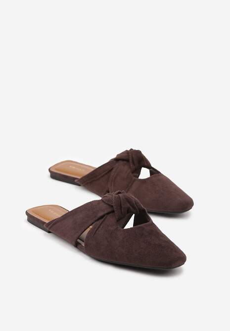 Ciemnobrązowe Klapki Vices Typu Mule z Ozdobnym Supłem Elitina