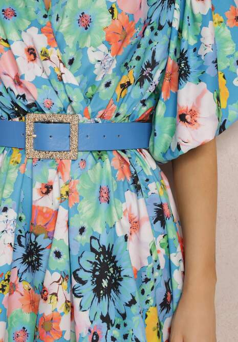 Niebieska Sukienka z Paskiem Kasare