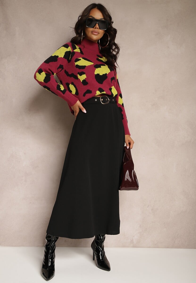 Bordowa Spódnica o Rozkloszowanym Kroju Melobia