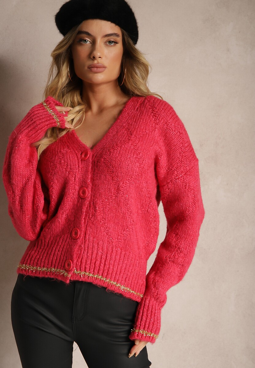 Zielony Kardigan Przeszyty Metaliczną Nicią Vorttisa