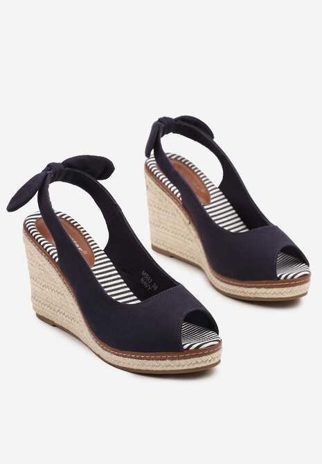 Granatowe Sandały Espadryle na Plecionym Koturnie Milinne