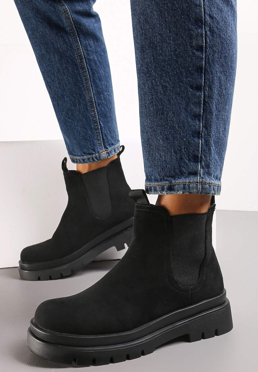 Czarne Botki Sztyblety z Elastyczną Wstawką Luviissa
