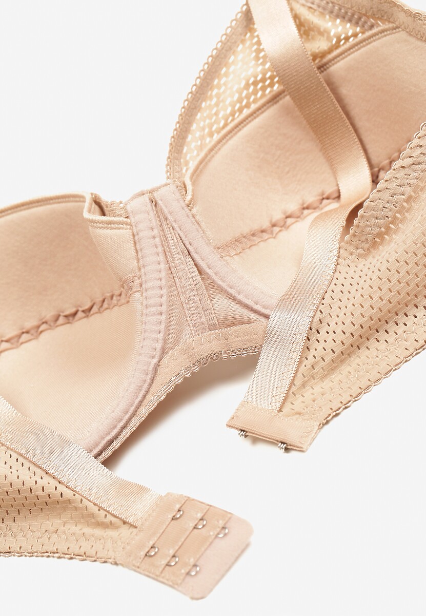 Ciemnobeżowy Biustonosz z Regulowanymi Ramiączkami Zapinany na Haftki Izeviana