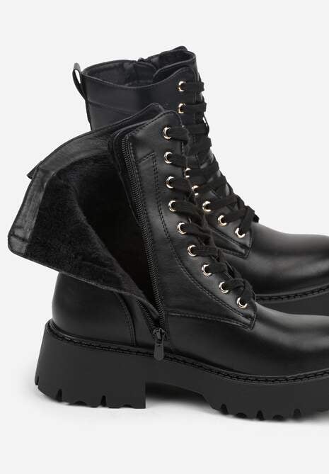 Czarne Botki Workery VICES z Metalicznym Zdobieniem na Cholewce Cevea