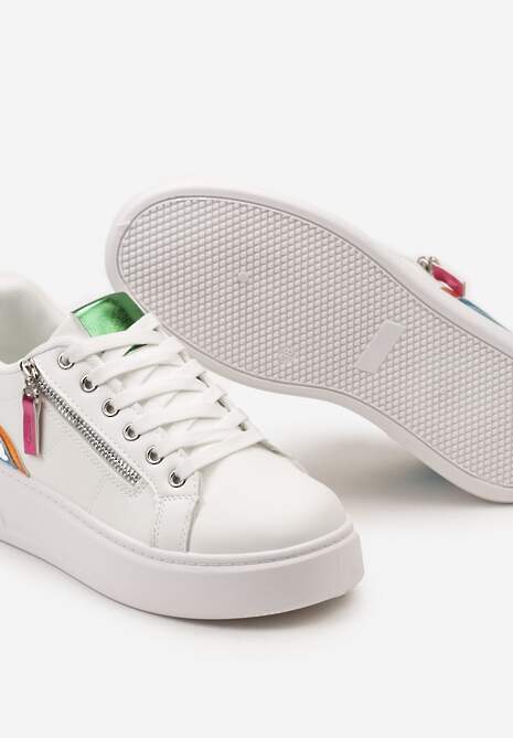 Biało-Niebieskie Sneakersy z Ozdobnym Suwakiem i Platformą Iolanna