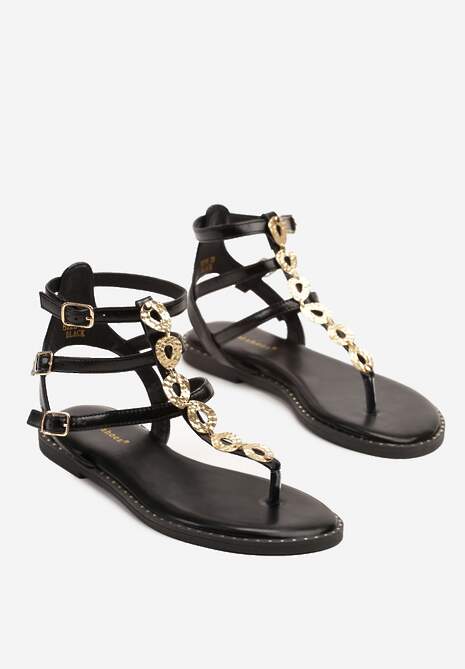 Czarne Sandały Rzymianki Ozdobione Metalicznymi Aplikacjami Ciarivra