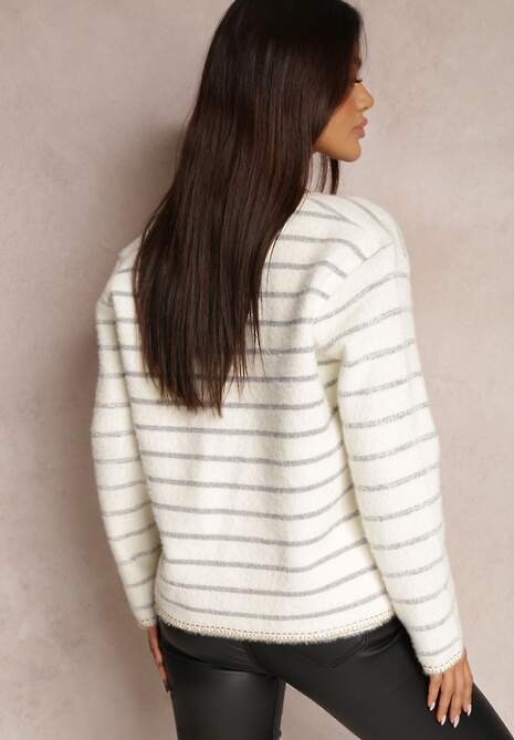 Biały Kardigan z Wiskozy na Guziki Bive