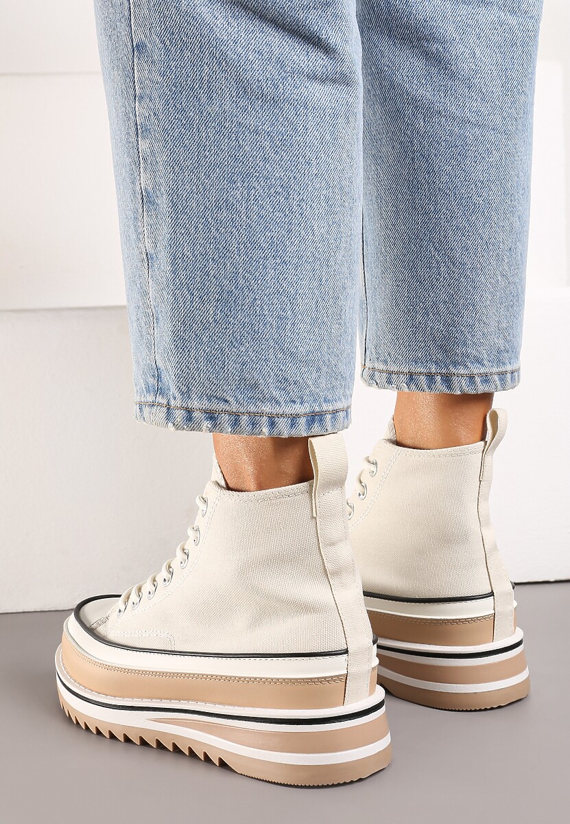 Beżowe Trampki za Kostkę z Dekoracyjną Platformą Lomiata