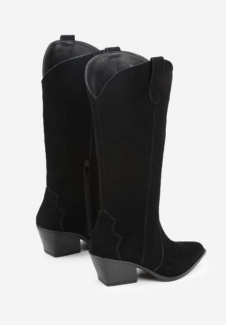 Czarne Kozaki Typu Kowbojki na Stożku z Naturalnego Zamszu Adeora