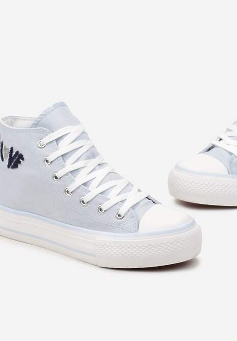 Jasnoniebieskie Trampki za Kostkę Ozdobione Małym Haftem Terilas