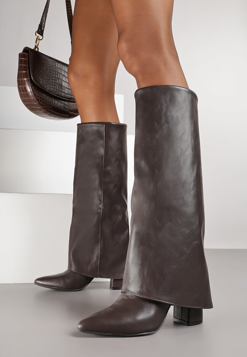 Ciemnobrązowe Kozaki Vices na Słupku w Stylu Kowbojek z Wywiniętą Cholewką Alorriva