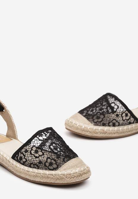 Czarne Sandały Wiązane Wokół Kostki w Stylu Espadryli Effirie