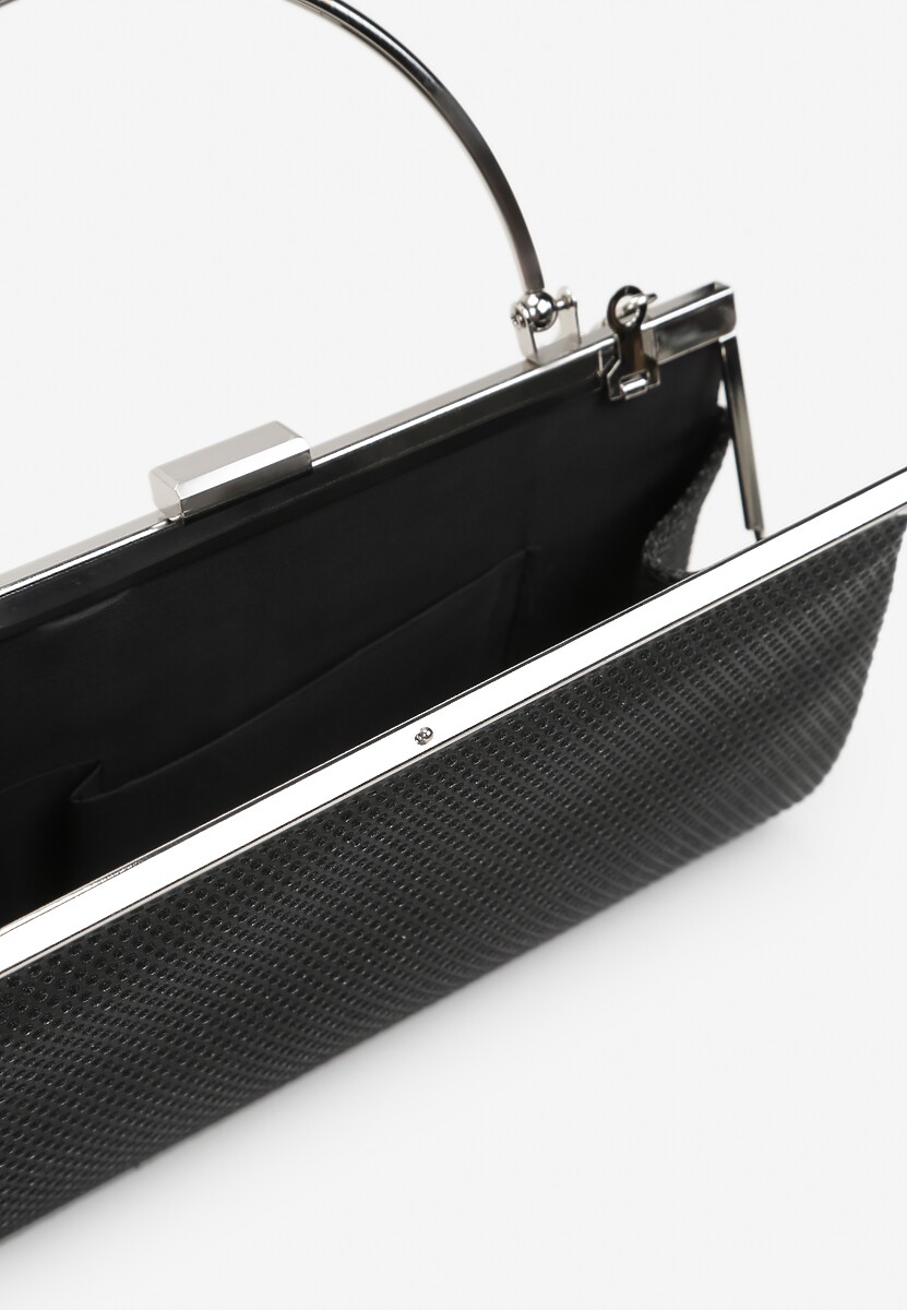 Czarna Kopertowa Torebka z Metalową Rączką i Brokatem Fortelsa