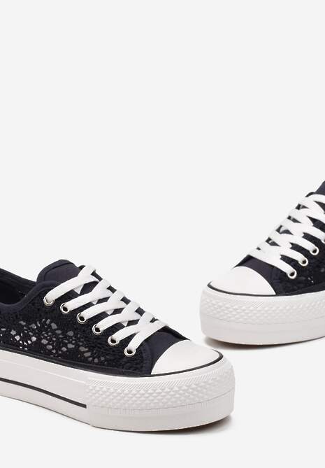 Granatowe Ażurowe Trampki przed Kostkę na Platformie Polsana