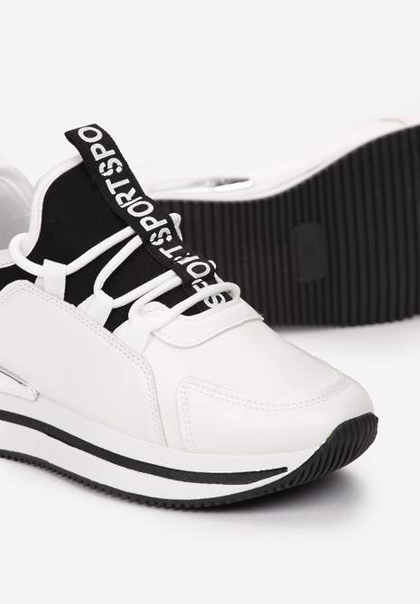 Białe Sneakersy na Platformie z Metaliczną Wstawką Constony