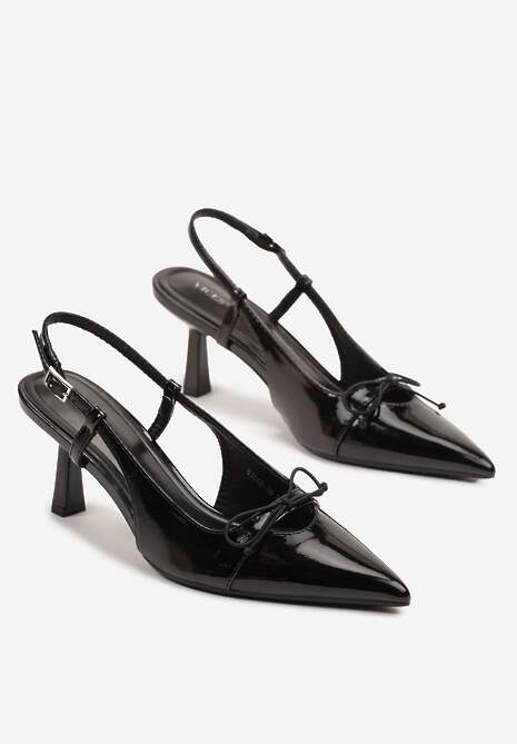 Czarne Sandały Vices z Lakierowanym Połyskiem i Kokardką Terozia