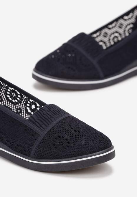 Granatowe Tenisówki z Ażurowej Siateczki na Niskiej Koturnie Nerurae